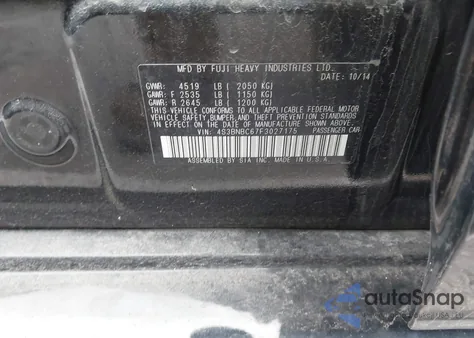 2015 Subaru Legacy 2.5I Premium from USA, damaged, VIN 4S3BNBC67F3027175